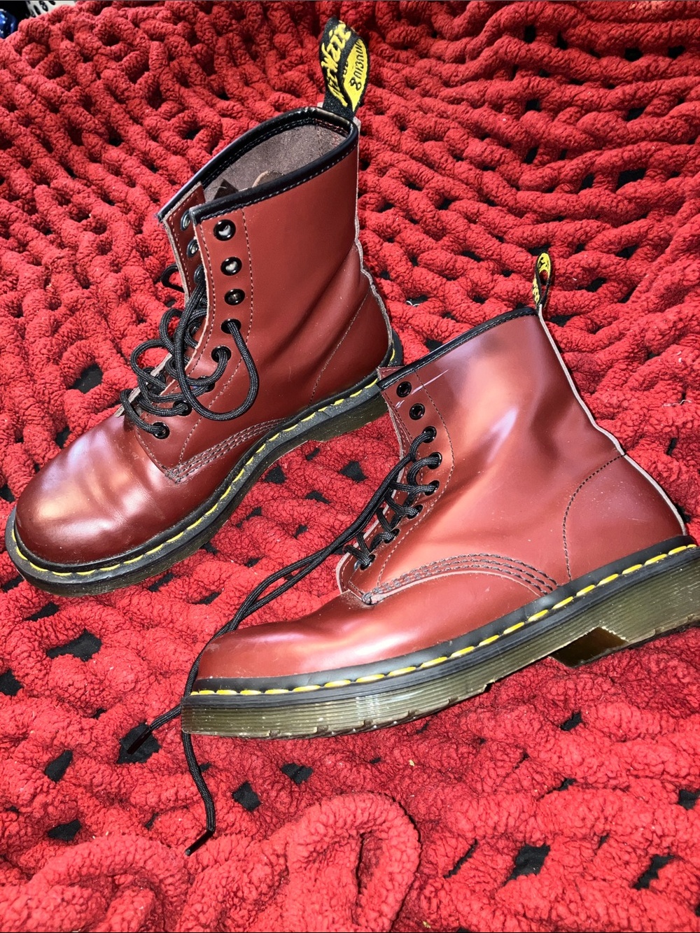 Dr. Martens Burgundy Cherry Red Leather Lace-Up Boots with Black Laces